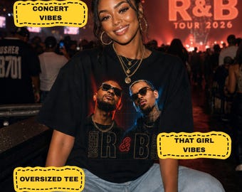Camiseta extragrande del concierto de la gira R&B de Usher Raymond y Chris Brown