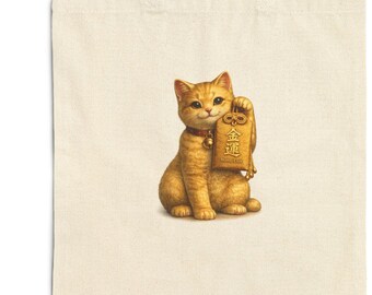 Lucky Cat Tote Bag | Maneki Neko Canvas Tote | Japanese Cat Gift Bag
