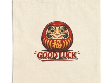 Good Luck Daruma Tote Bag | Japanese Lucky Doll Canvas Bag | Gift Tote