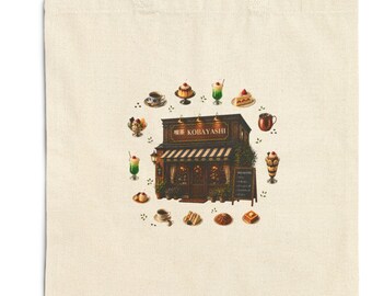 Kissaten Tote Bag | Japanese Retro Cafe Canvas Tote | Dessert Gift Bag