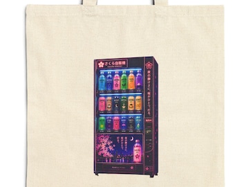 Vending Machine Tote Bag | Japanese Neon Night Canvas Tote | Tokyo Gift Bag