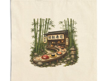 Sushi Tote Bag | Japanese Bamboo Forest Canvas Tote | Foodie Gift Bag