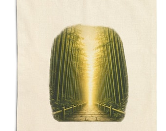 Japanese Bamboo Forest Tote Bag | Zen Light Path Design | Minimal Japandi Canvas Tote