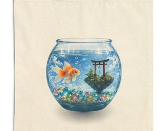 Fantasy Goldfish Tote Bag | Japanese Floating Torii Aquarium Art | Dreamy Summer Canvas Bag