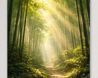 Bamboo Forest Path Poster, Japanese Zen Wall Art, Japandi Nature Decor