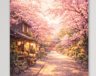 Japanese Cherry Blossom Street Poster, Sakura Spring Alley Wall Art
