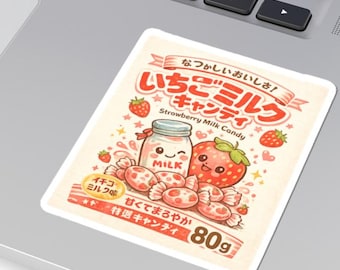 Strawberry Milk Candy Sticker | Retro Showa Japan Decal (3"x3")