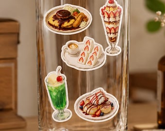 Japanse Kissaten-stickerset | Retro cafévoedselstickers | 5-delig dessertpakket