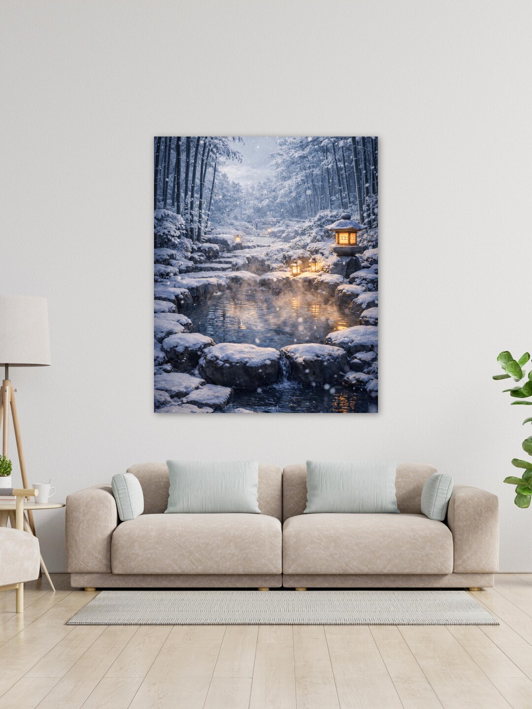 Snow Onsen Wall Art | Japanese Hot Spring Poster | Japandi Zen Bathroom ...