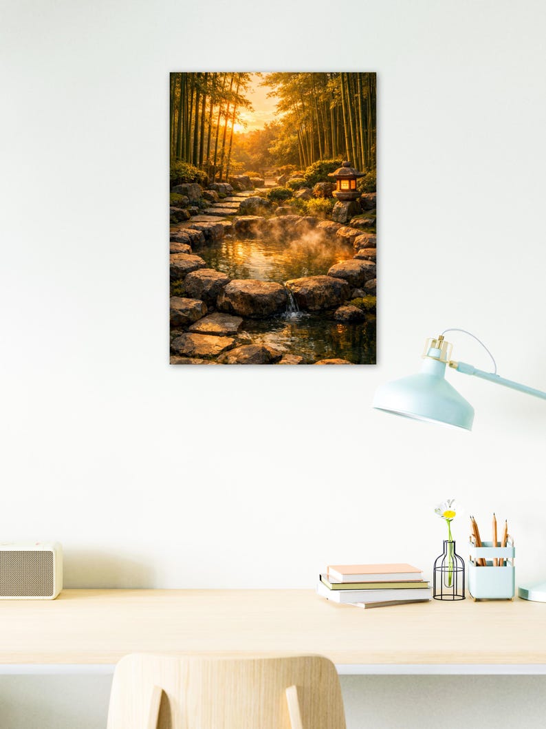 Bamboo Onsen Wall Art | Japanese Bamboo Forest Hot Spring Poster | Zen ...