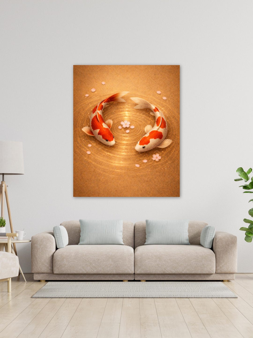 Koi Fish Wall Art | Japanese Koi Pond Poster | Golden Water Ripples ...