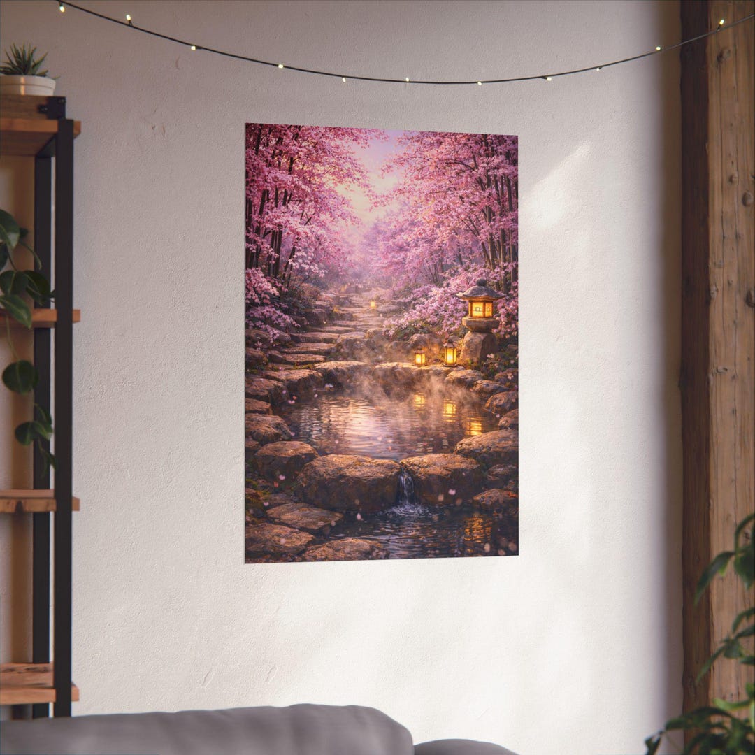 Sakura Onsen Wall Art | Japanese Cherry Blossom Hot Spring Poster ...