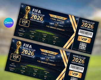 World Cup 2026 VIP Pass Ticket Template, Editable Football Event Pass (Digital Download)