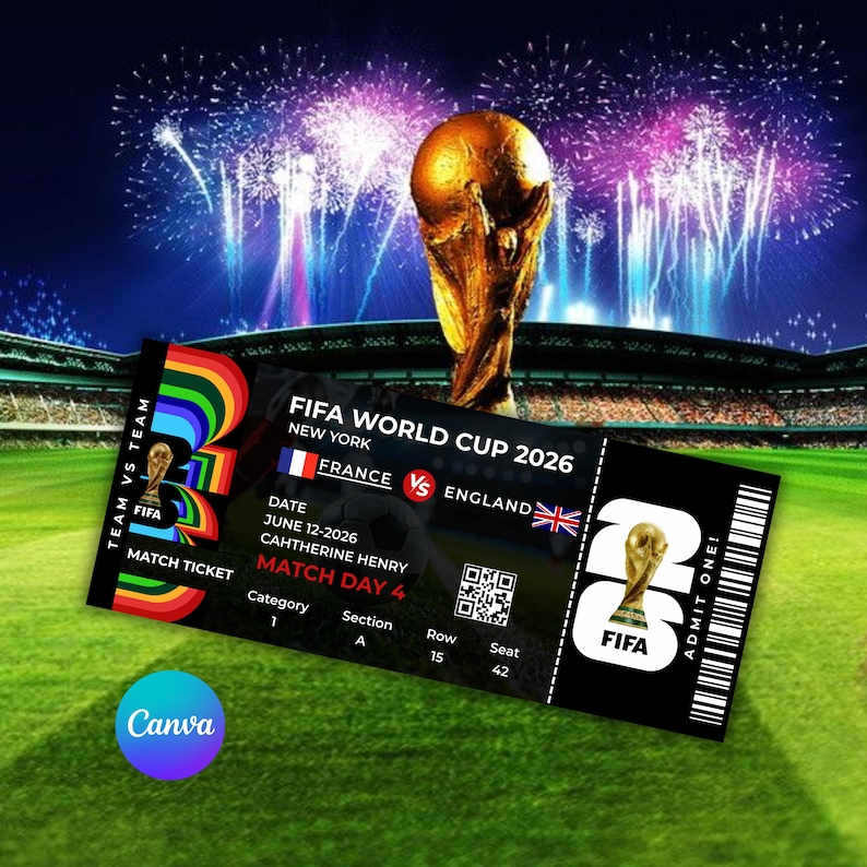 2 Custom World Cup 2026 Tickets Template | Football Match Surprise ...