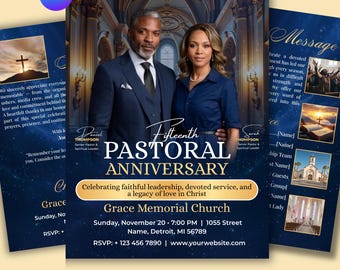 Pastoral Anniversary Program Template, Church Bulletin,4 Pages Pastor Appreciation Booklet (Digital Download)