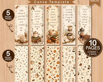 Coffee Bookmark Template, Book Lover Reading bundle, Digital Download, Canva Template