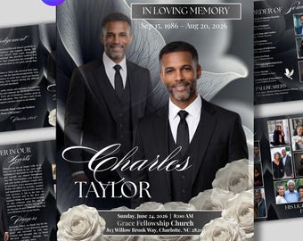 Black & White Funeral Program Template | Canva Memorial Service Obituary | Celebration of Life