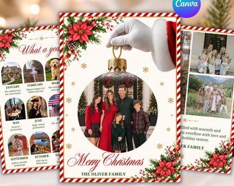 Holiday Photo Card Template, Christmas Family Photo Card, Editable Canva Holiday Greeting, Printable Xmas Card, Digital Download