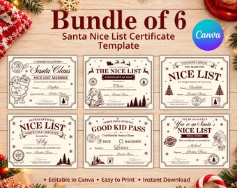 06 Santa Nice List Certificates, Editable Christmas Eve Box Keepsake (Digital Download)