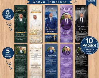 Editable Memorial Bookmark Template | Funeral Keepsake | In Loving Memory Obituary | Canva Template