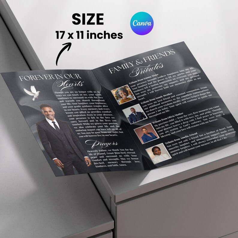 Black & White Funeral Program Template | Canva Memorial Service Obituary | Celebration of Life image 5