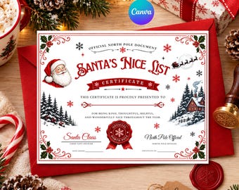 Editable Santa Nice List Certificate, North Pole Christmas Keepsake (Digital Download)