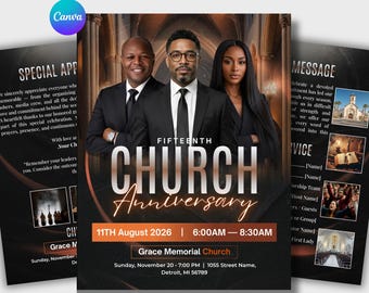Editable Bifold Church Anniversary Program Template (Canva)
