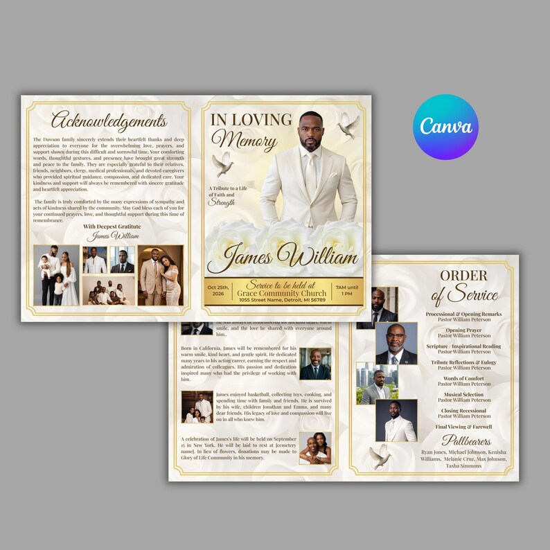 Funeral Program Template, Celebration of Life, Memorial Service Booklet ...