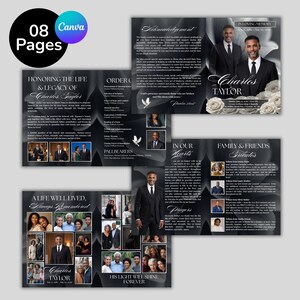 Black & White Funeral Program Template | Canva Memorial Service Obituary | Celebration of Life image 6