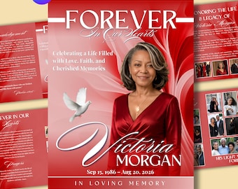 Red & White Funeral Program | Celebration of Life Obituary | InLovingMemory | Canva Memorial Template