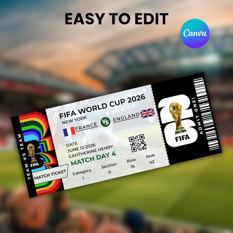 2 Custom World Cup 2026 Tickets Template | Football Match Surprise ...
