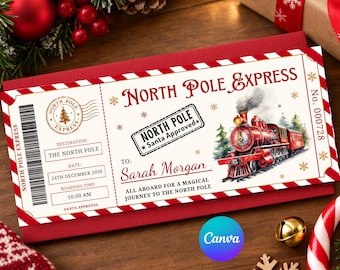 North Pole Express Ticket Template, Christmas Train Ride Keepsake (Digital Download)