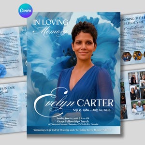 Blue Roses Funeral Program Template, 8-Page Celebration of Life Obituary,  Memorial Booklet (Digital Download)
