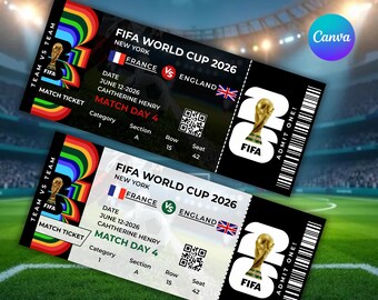 2 Custom World Cup 2026 Tickets Template | Football Match Surprise Reveal (Digital Download)