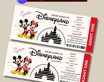 Surprise Disneyland Ticket Canva Template, Editable Vacation Reveal Pass (Digital Download)