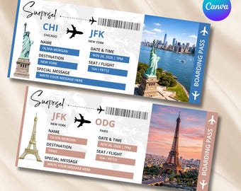 Editable Boarding Pass Canva Template, 8 Destination Travel Tickets (Digital Download), Canva Vacation Reveal