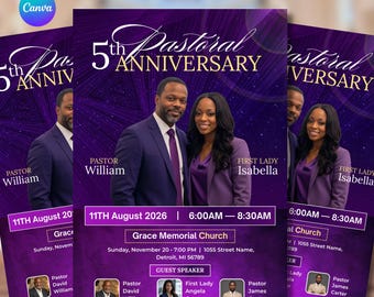 Elegant Pastoral Anniversary Program Template, Church Event Flyer (Canva Design)