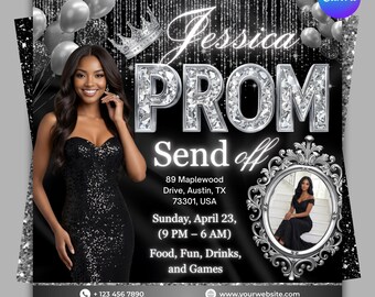 Black white Prom Send Off Flyer Template, Event Invitation, Canva Template