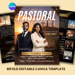 Mall för jubileumsprogram för pastoral vigsel, lyxig kyrkobulletin, 4-sidigt häfte med dubbelvikt (digital nedladdning)