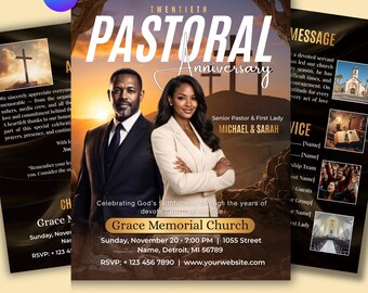 Pastoral Anniversary Program Template, Luxury Church Bulletin, 4Pages Bi-Fold Booklet (Digital Download)