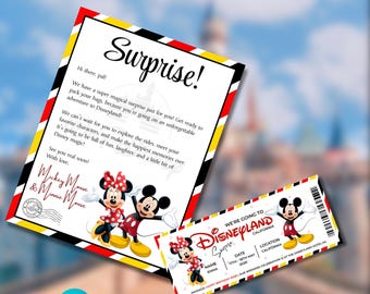 Disneyland Surprise Ticket and Mickey Minnie Letter Bundle, Canva Template (Digital Download)