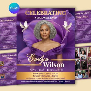 Funeral Program Template, Celebration of Life Booklet, Obituary, Editable Canva Flyer (Digital Download)