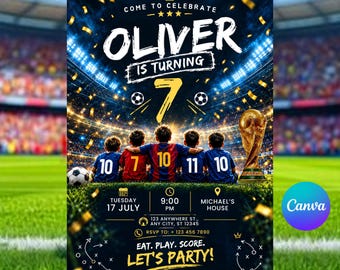 Soccer Birthday Invitation Template, Editable Football Party Invite, Canva Sports Birthday Invitation, Printable Digital Download