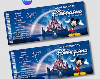 Surprise Disneyland Ticket Canva Template, Vacation Reveal Pass (Instant Download)