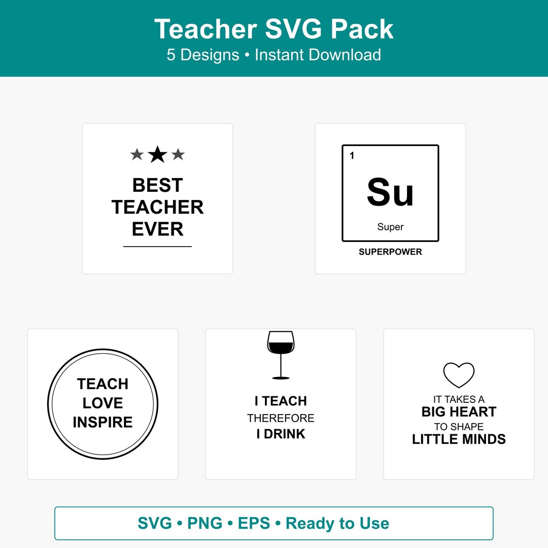 Teacher SVG Bundle - 5 Designs, Teacher Appreciation Svg, Cricut Cut ...