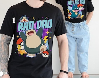 Personalized Pokeball Snorlax Munchlax Dad & Son Shirt, Pokeball Family Matching Tee, Rad Dad Rad Like Dad Shirt, Anime PokeDad Tee