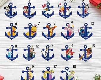 Personalized All Characters Anchor Disneyland Cruise Magnet, Mickey & Friends Stitch Pooh Disneyland Princess Family Cruise Stateroom Door