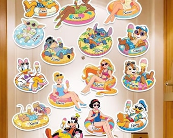 Imán personalizado de Disneyland con todos los personajes para crucero de verano, flotadores de natación de Mickey y sus amigos, imán personalizado para el primer crucero.