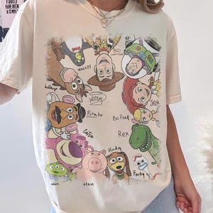 Toy Story Woody Buzz Retro Pixar Shirt, Vintage Character Graphic Tee image 1