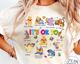 Autism Winnie The Pooh Friends Shirt, Autism Cartoon , Autism Day Tees, Autism Awareness , It's Okay To Be Different Bear Tees